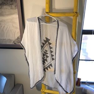 White Poncho with Aztec Design